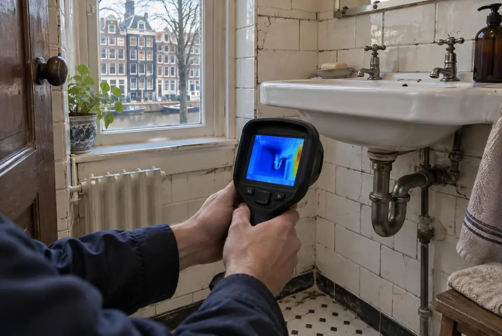 Lekdetectie Barneveld – badkamer met oude leidingen achter de tegels