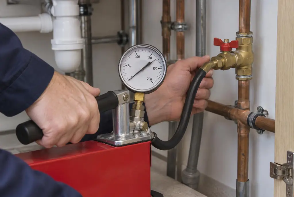 Lekdetectie Barneveld – druktest op een waterleiding met een manometer