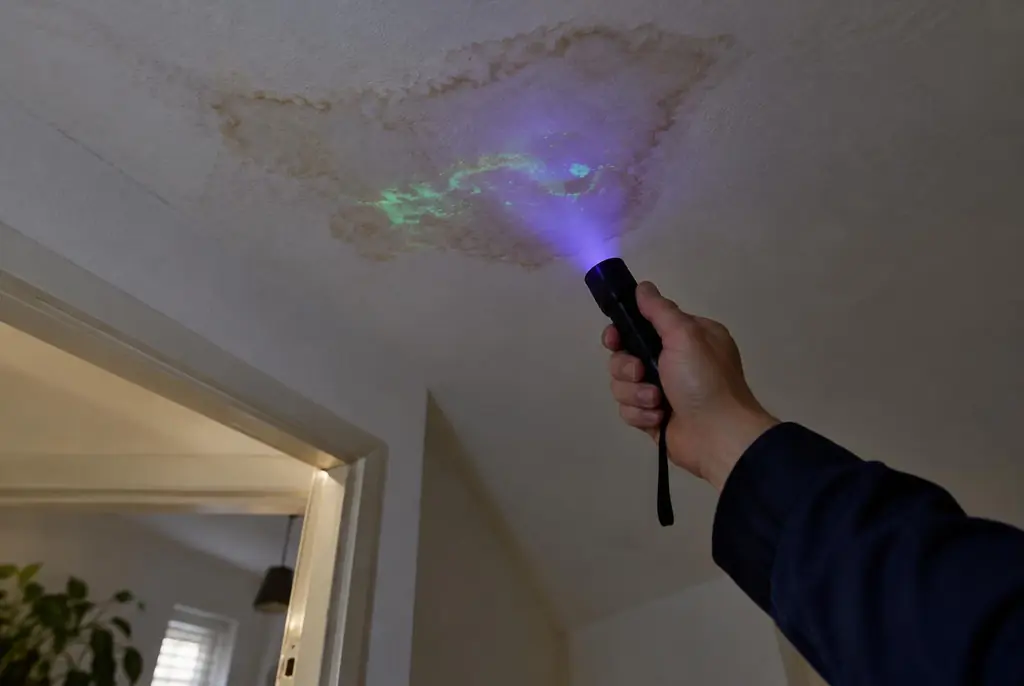 Lekdetectie Barneveld – kleurstof controleren op het plafond met uv-licht